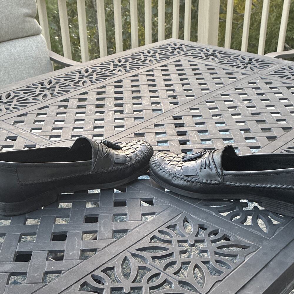 Giorgio Brutini Mens Black Leather Woven Tassel Loafers Shoes Size 11 *Scuffs - Picture 4 of 9